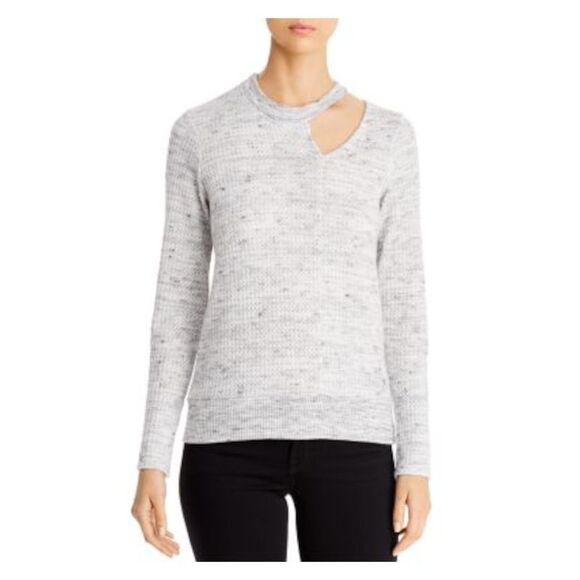 RED HAUTE Tops - RED HAUTE Womens Gray Stretch Waffle Knit Long Sleeve Round Neck Blouse XS